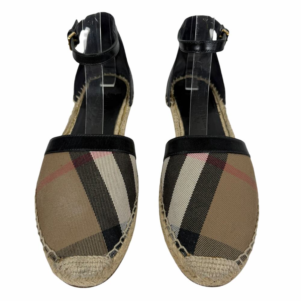 Burberry Abbington Nova Check Ankle Strap Espadrille Flats Black Size 41 - Picture 4 of 14